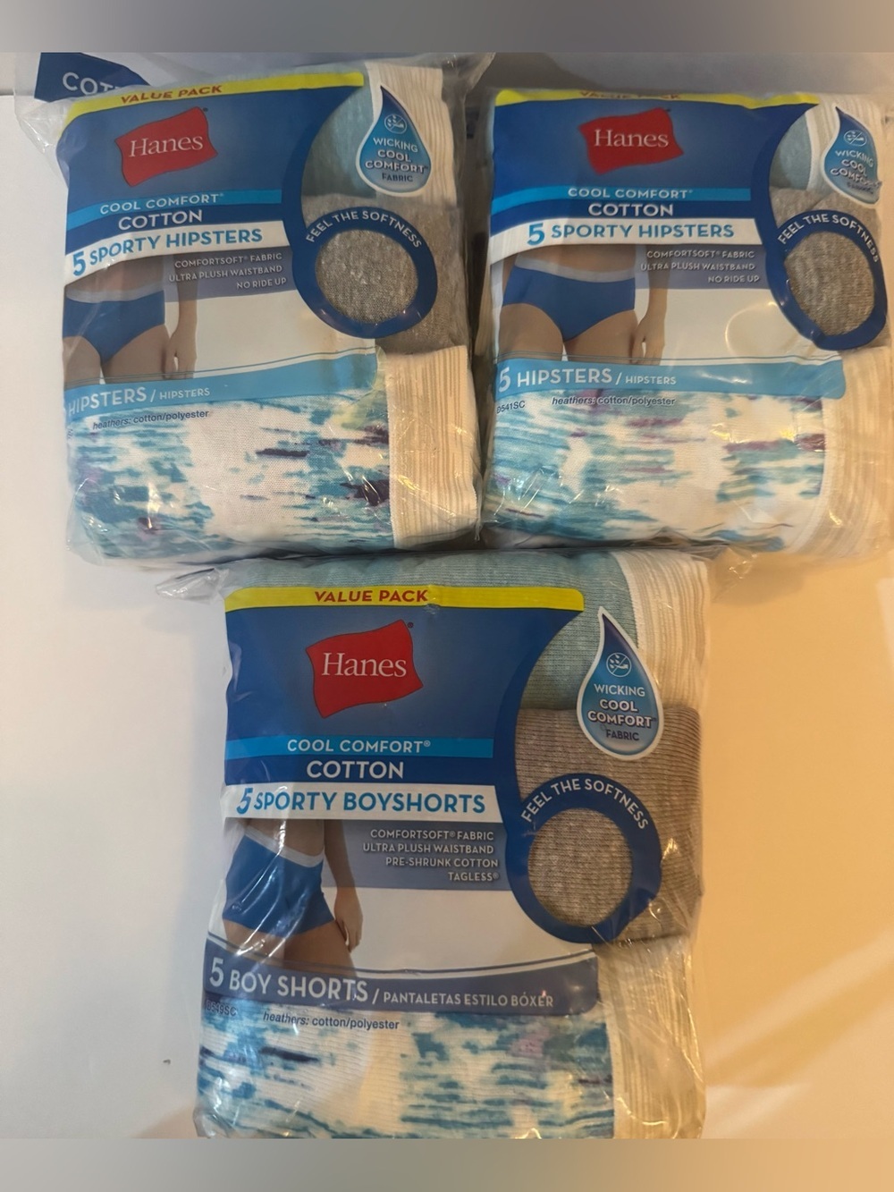 2 Hanes Sporty Hipsters 5 Count Each & 1 Hanes Sporty Boyshorts 9/2XL